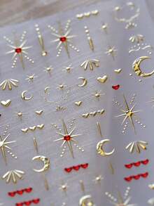 1pc Hot Stamping Jelly Red Heart Moon Star Totem Love Shape 5D Nail Art Stickers Metallic Romantic Nail Decals Self-Adhesive Manicure Accents For Women And Girls - Multicolor - View 2