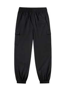 Men's Casual Drawstring Solid Color Cargo Pants, Fashion Workwear Trousers For Spring And Autumn - Black - View 4