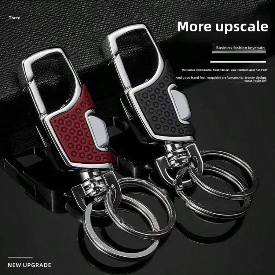 Llavero de coche de doble anillo, hecho de aleación de zinc, resistente y confiable, apertura con un solo clic, conveniente de usar, llavero universal, diseño de negocios minimalista, disponible en rojo o negro, accesorio de llave esencial