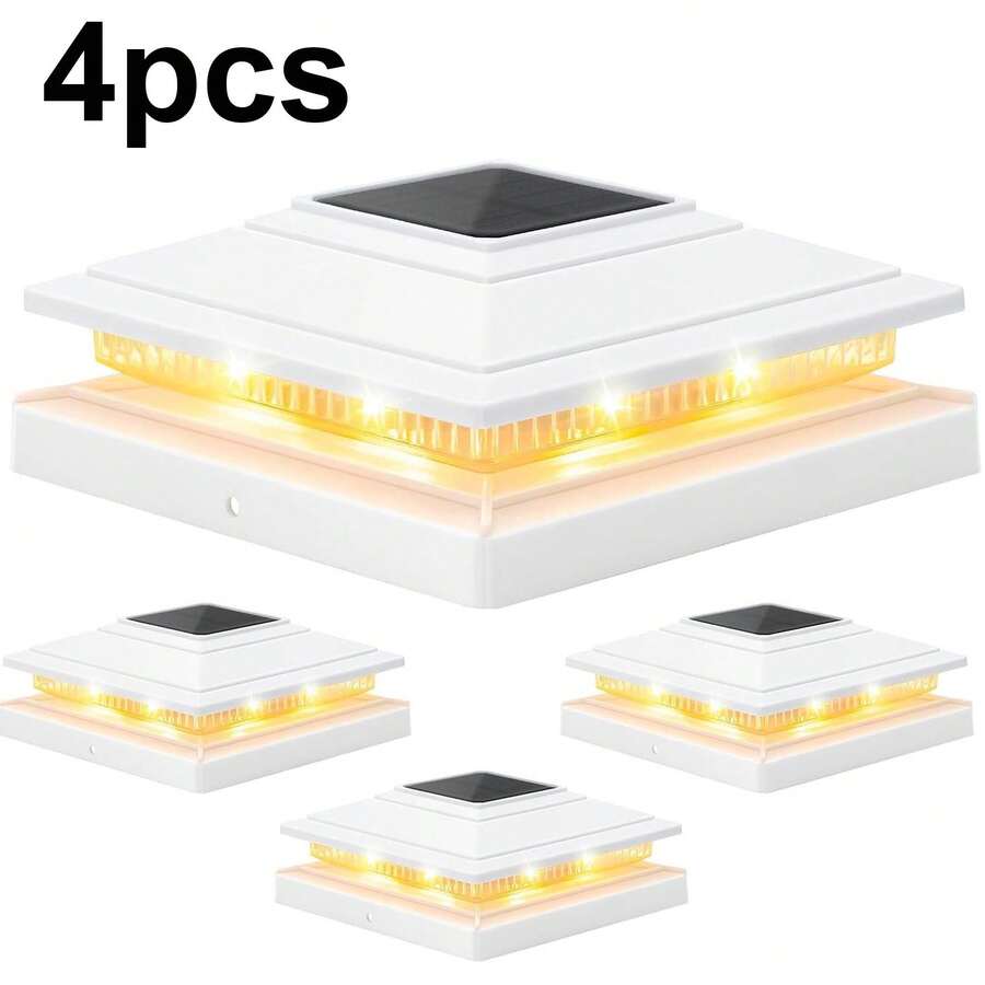 Solar Post Cap Lights Outdoor 4pack, Waterproof Fence Post Lights For 4x4 5x5 6x6 Wood/Vinyl Posts, Solar Deck Post Lights With 2 Color Modes Decorate Garden Patio Porch Backyard - 白色 - 查看 1