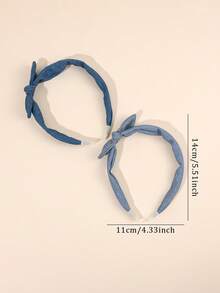 2pcs/Set Solid Denim Blue Bow Headband Set, Fashion Fabric Hair Accessories For Girls & Teens - Hairband - View 5