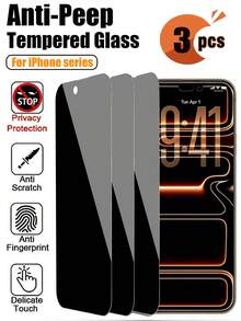 3 Packs Compatible With IPhone 17 Pro Max /17 Pro/17 Air/16/15/14 Plus/13 Mini/12/11 Screen Protector Privacy, 9H+ Tempered Glass, Long , Smooth & Clear, Scratch & Drop Resistant, Easy Installation, Full Coverage - Black - View 22