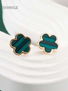 1 par de pendientes de lujo y elegantes con diseño de cinco pétalos, diseño elegante adecuado para el uso diario - Verde - Ver 12