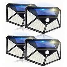 4 piezas, 5000 lúmenes, alimentado por energía solar, 3 modos de iluminación, luces solares de pared para exteriores con sensor de movimiento PIR, lámparas solares impermeables con 100 LED de 4 lados - 100 LED - Ver 9