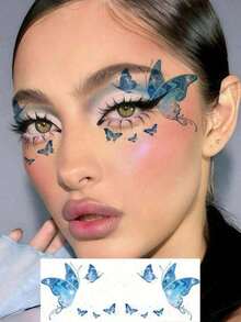 6 Sheets Colorful Butterfly Tattoos Waterproof Temporary Glitter Eye Tattoos Stickers For Halloween Valentine's Day Festival Party Prom Date Makeup Accessories - 彩色 - 查看 5