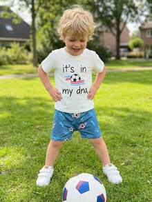Baby Boy's Summer Outfit Football Soccer Sport Themed Clothes Short Sleeve Letter Print T-Shirt Novelty Cartoon Shorts 2Pcs Playwear Set - 這是刻在我DNA裡的. - 查看 8