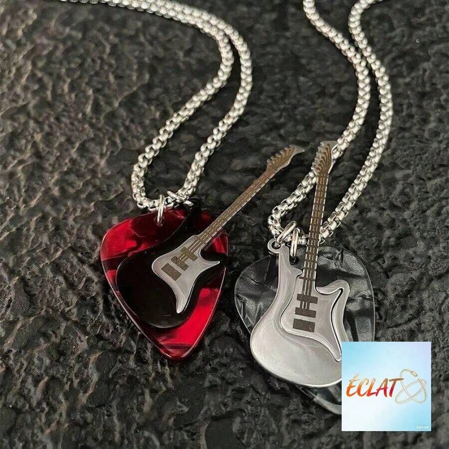 Punk Rock Guitar Pick Necklace For Men Women Niche Design Personality Disco Hip Hop Couple Pendant Accessories Unisex Gift ZWSI - 銀色 - 查看 1