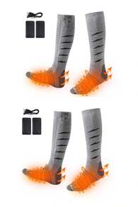 2 Pairs Rechargeable Heated Socks Battery-Powered Long Lasting Warmth Adjustable Heat Levels - Silver - View 4