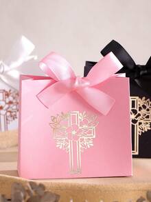 5pcs Christian Easter Gift Boxes With Gold Cross & Floral Patterns, Tied With Ribbons And Wrapped In Religious Themes, Suitable For Easter, First Communion, Baptism And Wedding Favors - Multicolor - View 8
