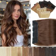 1pc Human Hair Clip-In Hair Extensions, 14-22 Inches Straight Natural Black Silky Hair Pieces, Increase Hair Volume, Simple For Daily Wear And Party, Women - Multicolor - View 2