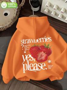 Erdbeermuster Große Größen Rundhals Lockerer Sweatshirt, Urlaub Reise Strand, Lässig Sportlich Elegant - Orange - Übersicht 2