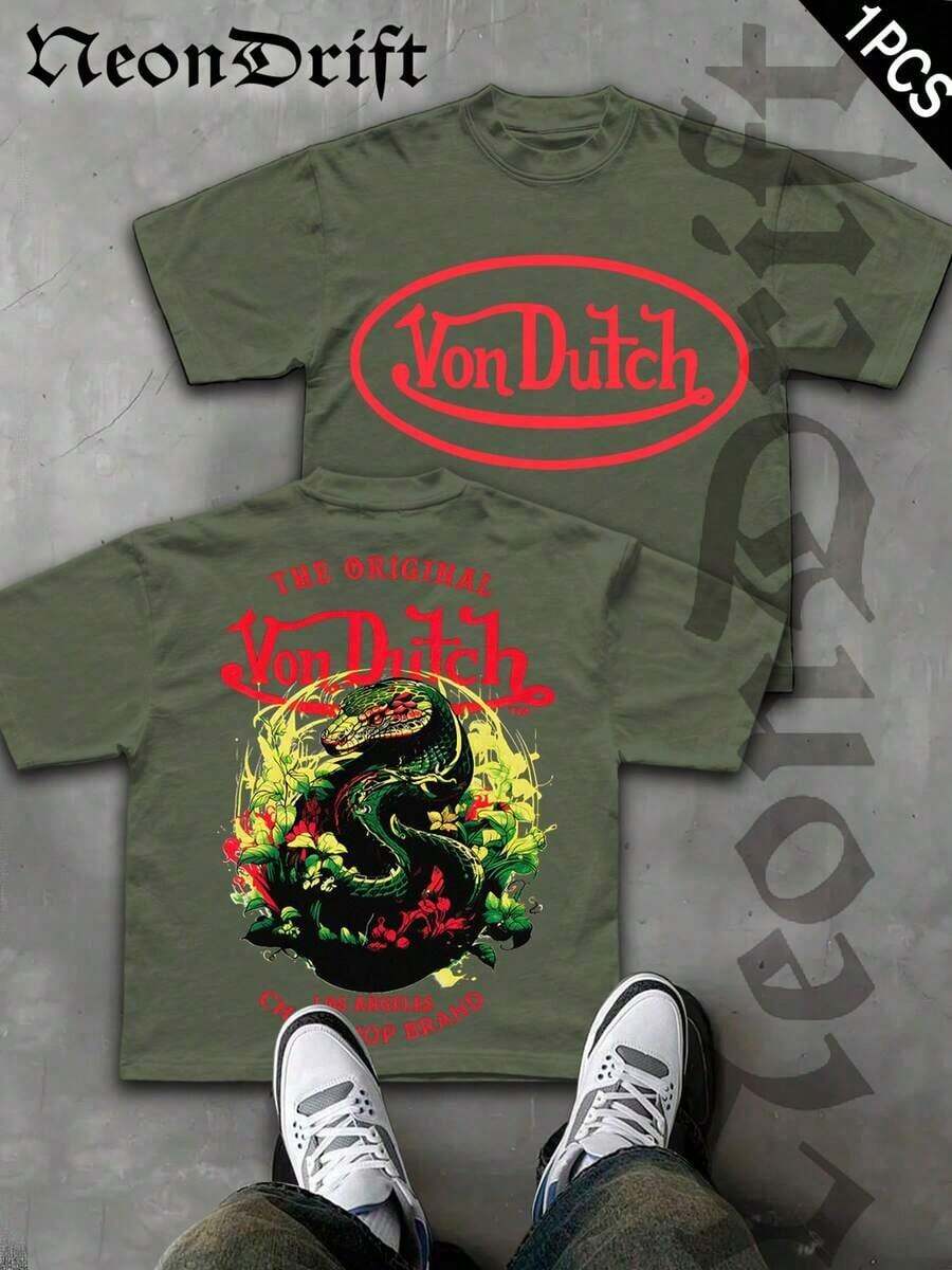 2026NeonDrift Double-Sided Printing Men's T-Shirt Men's Short-Sleeve T-Shirt100% Cotton Fabric Soft & Skin-Friendly Unisex Style Gifts For Spring Festival, Valentine's Day, St. Patrick's Day & World Cup-Van Dutch Dragon Print Men T Shirt Classic Americana Style Graphic Tee Streetwear Fashion Casual Wear For Car Enthusiasts And Vintage Culture Lovers,High-Quality Wax Printed Cotton Retro FashionBrand T-Shirt, Men's T-Shirt, Beach Must-Have, Men's Summer T-Shirt, Holiday Gift, Perfect Gift,Valentine's Day Gift - xanh quân đội - Xem 1