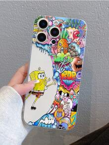 SPONGEBOB 1个创意海绵宝宝波浪涂鸦彩绘透明防震手机壳，适用于三星/11/12/12 Pro Max/14 Pro Max/15/15 Pro/16/16 Pro Max/17 及其他型号 - 彩色 - 查看 2