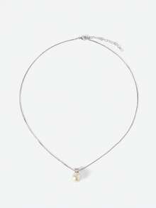 Opalesca 1pc Elegant Women Jewelry S925 Sterling Silver Necklace With Pearl & Four-Claw Set Diamond Pendant Locking Collarbone Chain Versatile Noble Party Gift Birthday Present - Silver - View 5