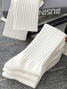 5 Pairs Of Autumn And Winter Women's Mid Length Socks, White, Sports And Casual Socks(No Cardboard) - White - View 8