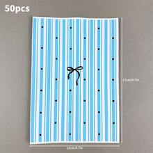 50/100pcs Ins Style Elegant 4.7x6.7 Inch Blue & White Striped Flat Gift Bags, Including Blue Striped Gift Bags, Accessory Small Gift Paper Bags, Polka Dot Bow Pattern Paper Bags, Thick Gift Candy Packaging Bags, DIY Decorative Gift Paper Bags, Suitable For Christmas, Valentine's Day, Mother's Day, Wedding, Birthday, Party Gifts, Wedding Party Favors, Best Gifts For Friends (Excluding Sealing Stickers) - Multicolor - View 6
