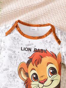 Bộ quần áo thời trang 3 món cho bé trai "Brave Lion Baby" in chữ tiếng Anh, áo liền quần màu trắng, quần short màu cam và mũ tai mèo, trang phục chụp ảnh cho bé sơ sinh, hàng mới năm 2026. - trái cam - Xem 5