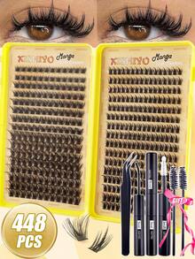 448Pcs Eyelash Extension Kit, Lash Extension Curl Set, D Curl Eyelash Extension Kit Individual Lashes With Lash Glue & Tweezers For DIY Home Use - Black - View 2