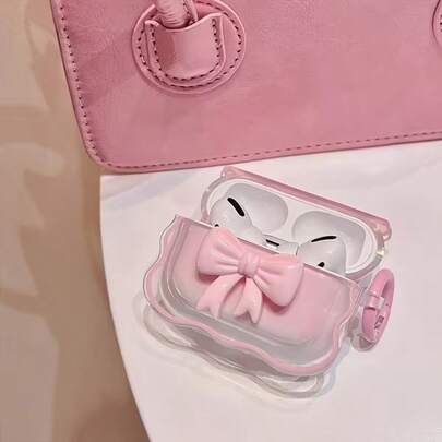 Funda protectora transparente Pro 2/1 linda, cubierta protectora suave antideslizante con diseño de lazo 3D, con cepillo de limpieza y llavero, compatible con Apple Pro 2nd/1st Generation, modelos 2023/2022/2019 - Rosa