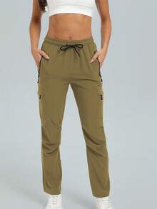 DREAMSPORT 女士工装慢跑裤和宽松长裤 | 轻便速干徒步旅行裤，休闲运动裤，适合健身房、居家休闲和锻炼套装 春季款 - 卡其色 - 查看 4