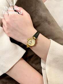 Vivienne Westwood Gold Case & Dial, Leather Strap, Mini Fashion Elegant Wristwatch - 黑色 - 查看 8
