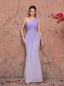 Đầm dạ hội lệch vai màu tím oải hương đính đá lấp lánh dáng đuôi cá, kiểu dáng thanh lịch dành cho nữ, thích hợp cho dạ hội mùa hè hoặc làm phù dâu, với hiệu ứng lấp lánh chuyển màu. - Màu tím hoa cà - Xem 10