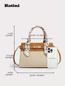 Fashionable Patchwork Kelly Handbag, Twist Lock Strap Small Square Bag, Commuter Shoulder Bag, Versatile Crossbody Bag, Vibrant Color Block Design, Suitable For Commuting, Dating, Shopping, Leisure, Vacation, Music Festival, Party - màu nâu - Xem 2