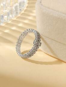 Gift Box Elegant Cubic Zirconia Double-Row Stackable Rings, High-End Jewelry For Women's Party And Formal Occasions, Made Of Copper Material That Resists Fading And Allergies, Ideal Holiday Gift - Silver - View 4