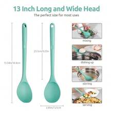Heat-Resistant Silicone Cooking Spoon: 34.5cm Long, Sturdy Kitchen Tool For Mixing, Serving, And Stirring Soups And Sauces In Pots And Cookware (Aqua Blue) - Multicolor - View 3