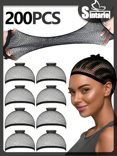 Czapka z peruką z czarnej siateczki, otwarta, odpowiednia dla kobiet, mężczyzn, dzieci, na Halloween, cosplay, bal maskowy, 200/100/50/20/10/5/2 szt./zestaw