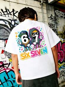 Tween Boy 67 & 67 Puzzle Design Print T-Shirt, Math Puzzle And Video Game Lover Graphic Tee - White - View 5