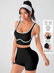 Yefecy Women's Yoga Sports Bra Sleeveless Cropped Activewear Top, Elastic Fitness Workout Breathable Tank Spring - Black - View 1