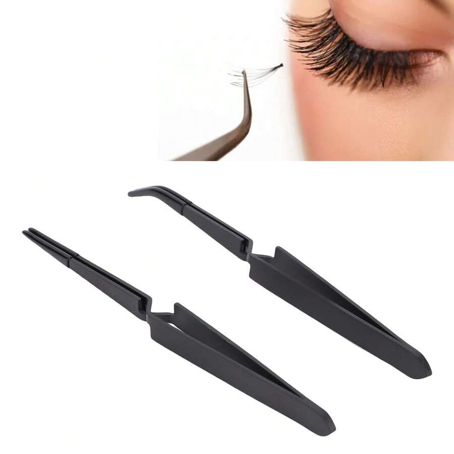 Pinzette in acciaio inossidabile nero da 2 pezzi con impugnatura in silicone | Ideali per professionisti delle unghie e per uso domestico - nero - Visualizzare 1