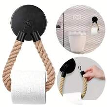 Retro Toilet Roll Paper Holders Punchless Hemp Rope Tissue Holder Bathroom Storage Accessories Washroom Decor - 麻繩圓形壁掛紙巾架 - 查看 6