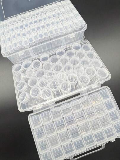 32/36/64 Compartment Small Bead Storage Bottles (5cm Square Bottle, Rectangular Bottle, Cylindrical Bottle) - Transparent Plastic Jewelry Organizer, Suitable For DIY Crafts, Seed Beads, Buttons | Stackable And Portable, With Safety Lid