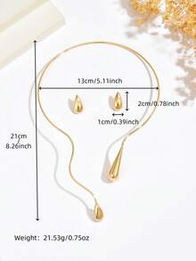 1 Conjunto 3pcs Gargantilha Brincos Colar Gota de Água Vintage Elegante Moda Conjunto de Joias, Conjunto de Gargantilha Brincos Gota de Água Aberto Simples Versátil Incrustado Adequado para Uso Diário, Banquete, Festa de Mulheres - Ouro - Ver 6