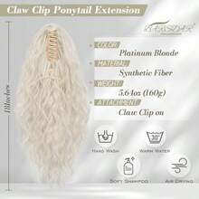 BARSDAR Extennes De Cola De Caballo Con Pinzas De 45 Cm Para Resaltar: Extennes Gruesas Suaves Onduladas Y Rizadas Para Mujer Extennes De Cab Sintético Con Pinzas De Aspecto l Rub - Rubio Platino - Ver 1
