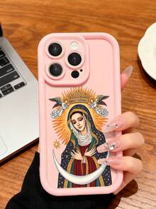 Virgin Mary Phone Case, Religious Style, Phone Case For IPhone 17 Pro Max 17 Air 17Pro 16 15 14 13 12 11 Pro Max, Holy Mother Gift, Divine Virgin Mary Design, Starry Mantle Theme, Angelic Serenity,  Mother Gift Idea, Religious Art Present, Sacred Icon Protection - Hồng - Xem 3