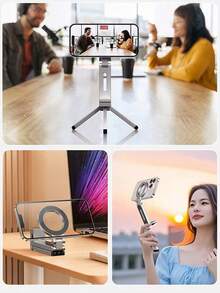 Soporte de teléfono de aleación portátil, soporte magnético de teléfono compatible con MagSafe, de aleación de aluminio, rotación de 360°, plegable, adecuado para viajes, automóvil y escritorio, regalo del Día de la Madre - Multicolor - Ver 4