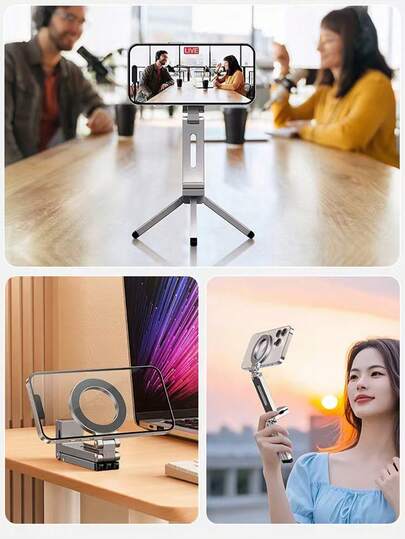 Giá đỡ điện thoại từ tính di động dùng cho MagSafe, chân đế ba chân bằng hợp kim nhôm xoay 360° có thể gập lại, tiện dụng khi đi du lịch, trên xe hơi và để bàn.