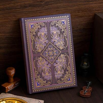Sổ tay bìa cứng B5, 128 trang, kiểu dáng cổ điển với họa tiết dập nổi, bìa dày chắc chắn, thích hợp để viết, làm quà tặng và sưu tầm.