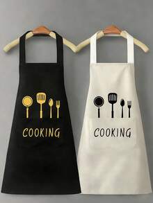 1 pieza Delantal duradero, impermeable y resistente al aceite para uso doméstico y de cocina - Impermeable y resistente al aceite, con bolsillo - Juego de cocina neutro, que brinda una protección de moda para entusiastas de la cocina - Multicolor - Ver 15