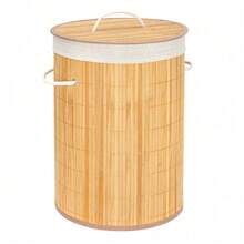 Shoze Large Capacity 45L Bamboo Woven Laundry Basket With Lid And Handle, Foldable Design To Save Space, Suitable For Use In Family Hotels - Bamboo - View 2