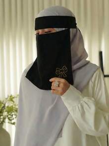 1pc Women's Muslim Composite Gauze Tie Bandana Face Mask, Comfortable Soft UV Protection Multipurpose Face Covering, Suitable For Daily Matching, Abaya+ - Multicolor - View 14