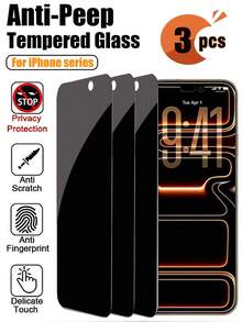 3 Packs Compatible With IPhone 17 Pro Max /17 Pro/17 Air/16/15/14 Plus/13 Mini/12/11 Screen Protector Privacy, 9H+ Tempered Glass, Long , Smooth & Clear, Scratch & Drop Resistant, Easy Installation, Full Coverage - Black - View 30