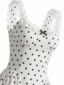 Retro Y2K Polka Dot Sweet Lace Dress, Slim Waist Flattering Fit, French Elegant Princess Style Mini Dress For Summer - Apricot - View 9