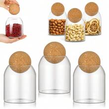 Set Of 3 Glass Canisters With Cork Ball Lids – 500ml Tea, Coffee & Sugar Storage Jars – Modern Kitchen Food Containers For Spices And Pantry Organization - Transparent - View 5