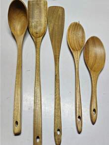 Uncoated Teak Frying Pan, Wooden Spatula Spoon Long Handle Cooking Set, Rosewood Kitchen Utensils - Multicolor - View 5