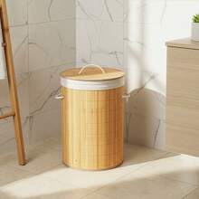 Shoze Large Capacity 45L Bamboo Woven Laundry Basket With Lid And Handle, Foldable Design To Save Space, Suitable For Use In Family Hotels - Bamboo - View 6