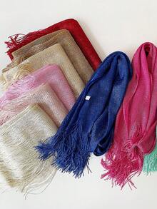 1 pieza Bufanda con borlas de hilo metálico, chal de boda, bufanda larga estilo europeo y americano para playa, fiesta, festival de Eid - Chal de hilo dorado y plateado multicolor - Ver 11